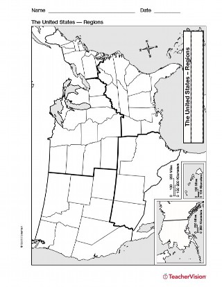 Blank Printable Map of the United States, by Region