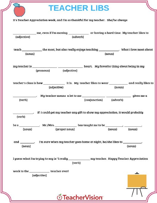 Teacher Appreciation Mad Libs