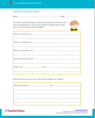 Emotional Self-Regulation Skills Student Reflective Writing Activity