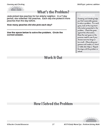 Guessing and Checking Daily Math Warm-Ups and Answer Key Grade 4-6