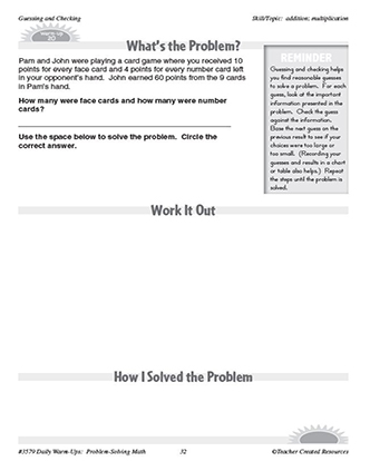Guessing and Checking Daily Math Warm-Ups and Answer Key Grade 4-6