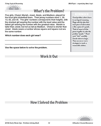 Using Logical Reasoning Daily Math Warm-Ups and Answer Key Grade 5-7 