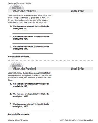 Number and Operations Daily Math Warm-Ups and Answe Key Grade 4-6