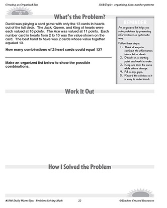 Creating an Organized List Daily Math Warm-Ups and Answer Key Grade 5-7 