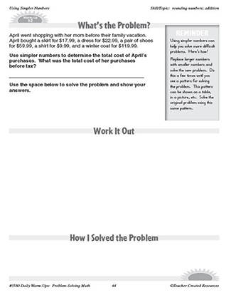 Using Simpler Numbers Daily Math Warm-Ups and Answer Key Grade 5-7