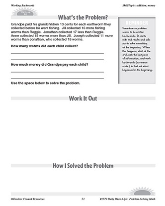 Working Backwards Daily Math Warm-Ups and Answer Key Grade 4-6
