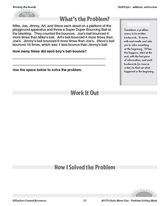 Working Backwards Daily Math Warm-Ups and Answer Key Grade 4-6