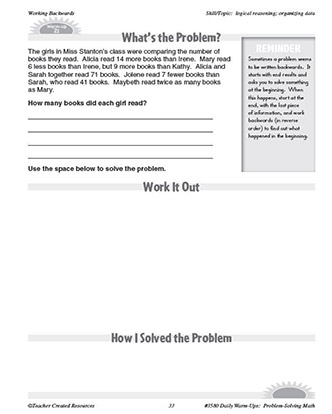 Working Backwards Daily Math Warm-Ups and Answer Key Grade 5-7