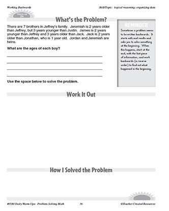 Working Backwards Daily Math Warm-Ups and Answer Key Grade 5-7