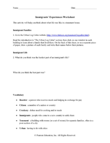 Immigrants' Experiences Worksheet