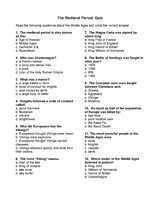 Medieval Period Quiz